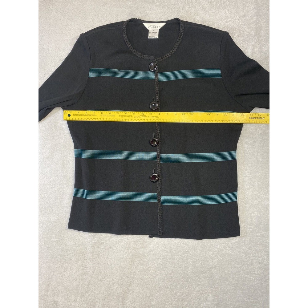 Exclusively Misook Cardigan Sweater Large Black Striped Long Sleeve‎ Buttons - Picture 6 of 12